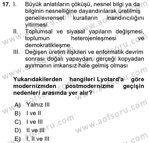 Batı Edebiyatında Akımlar 2 Dersi 2020 - 2021 Yılı Yaz Okulu Sınav Soruları 17. Soru