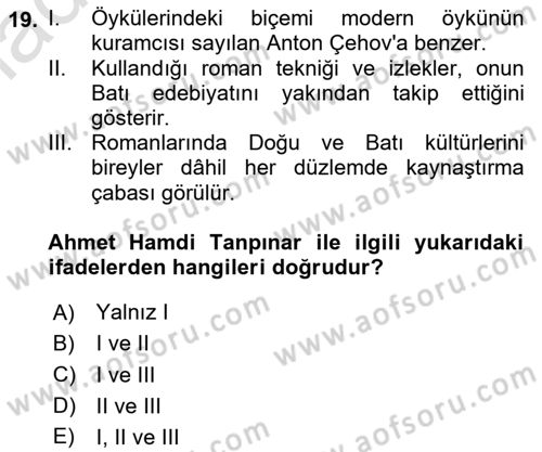 Batı Edebiyatında Akımlar 2 Dersi 2020 - 2021 Yılı Yaz Okulu Sınav Soruları 19. Soru