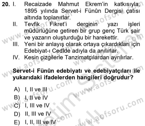 Batı Edebiyatında Akımlar 2 Dersi 2020 - 2021 Yılı Yaz Okulu Sınav Soruları 20. Soru