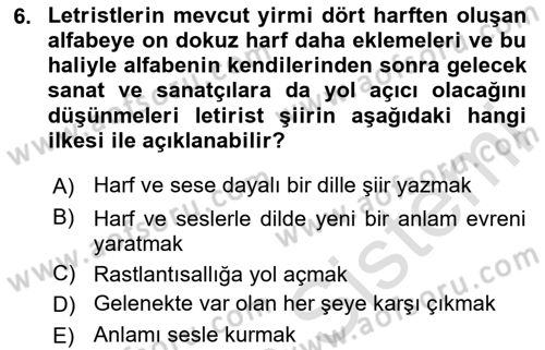 Batı Edebiyatında Akımlar 2 Dersi 2020 - 2021 Yılı Yaz Okulu Sınav Soruları 6. Soru