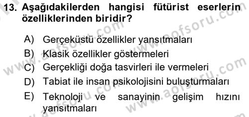 Batı Edebiyatında Akımlar 2 Dersi 2021 - 2022 Yılı (Vize) Ara Sınav Soruları 13. Soru