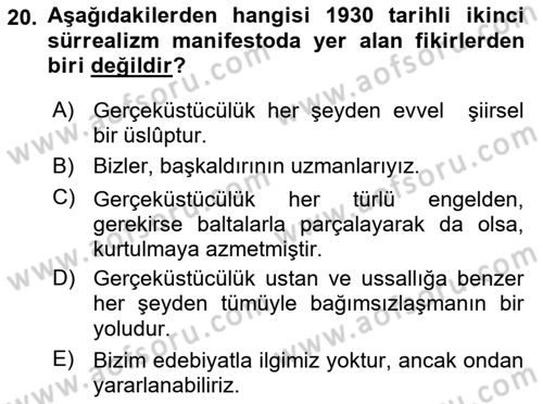 Batı Edebiyatında Akımlar 2 Dersi 2021 - 2022 Yılı (Vize) Ara Sınav Soruları 20. Soru
