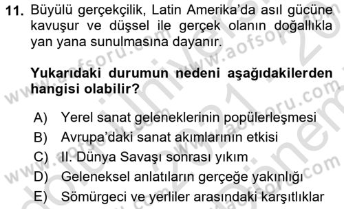 Batı Edebiyatında Akımlar 2 Dersi 2021 - 2022 Yılı (Final) Dönem Sonu Sınav Soruları 11. Soru