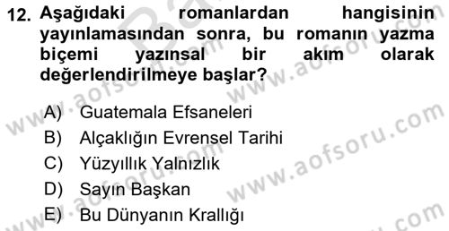 Batı Edebiyatında Akımlar 2 Dersi 2021 - 2022 Yılı (Final) Dönem Sonu Sınav Soruları 12. Soru