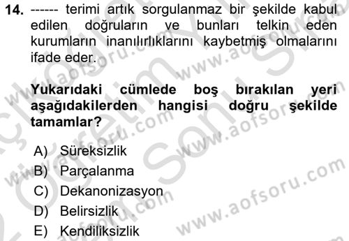 Batı Edebiyatında Akımlar 2 Dersi 2021 - 2022 Yılı (Final) Dönem Sonu Sınav Soruları 14. Soru
