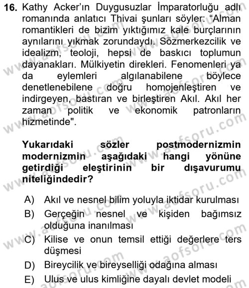 Batı Edebiyatında Akımlar 2 Dersi 2021 - 2022 Yılı (Final) Dönem Sonu Sınav Soruları 16. Soru