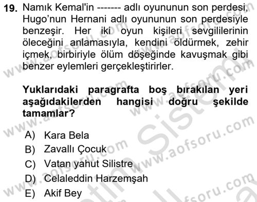 Batı Edebiyatında Akımlar 2 Dersi 2021 - 2022 Yılı (Final) Dönem Sonu Sınav Soruları 19. Soru