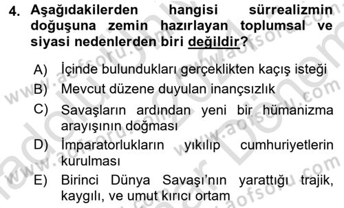 Batı Edebiyatında Akımlar 2 Dersi 2021 - 2022 Yılı (Final) Dönem Sonu Sınav Soruları 4. Soru