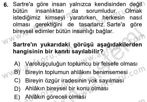 Batı Edebiyatında Akımlar 2 Dersi 2021 - 2022 Yılı (Final) Dönem Sonu Sınav Soruları 6. Soru