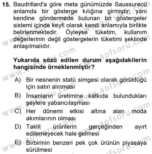Batı Edebiyatında Akımlar 2 Dersi 2021 - 2022 Yılı Yaz Okulu Sınav Soruları 15. Soru