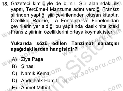Batı Edebiyatında Akımlar 2 Dersi 2021 - 2022 Yılı Yaz Okulu Sınav Soruları 18. Soru