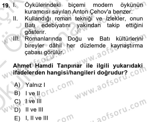 Batı Edebiyatında Akımlar 2 Dersi 2021 - 2022 Yılı Yaz Okulu Sınav Soruları 19. Soru