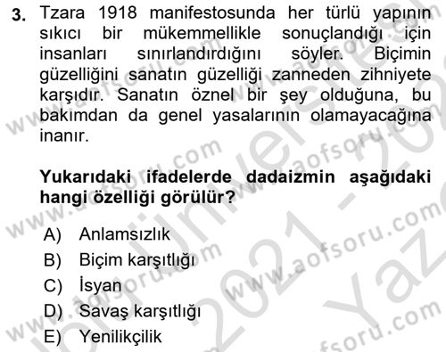 Batı Edebiyatında Akımlar 2 Dersi 2021 - 2022 Yılı Yaz Okulu Sınav Soruları 3. Soru