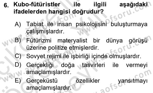 Batı Edebiyatında Akımlar 2 Dersi 2021 - 2022 Yılı Yaz Okulu Sınav Soruları 6. Soru