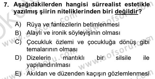 Batı Edebiyatında Akımlar 2 Dersi 2021 - 2022 Yılı Yaz Okulu Sınav Soruları 7. Soru