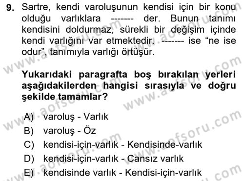 Batı Edebiyatında Akımlar 2 Dersi 2021 - 2022 Yılı Yaz Okulu Sınav Soruları 9. Soru