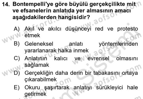 Batı Edebiyatında Akımlar 2 Dersi 2022 - 2023 Yılı Yaz Okulu Sınav Soruları 14. Soru
