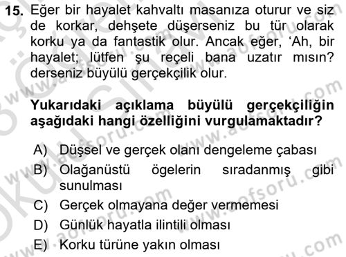 Batı Edebiyatında Akımlar 2 Dersi 2022 - 2023 Yılı Yaz Okulu Sınav Soruları 15. Soru