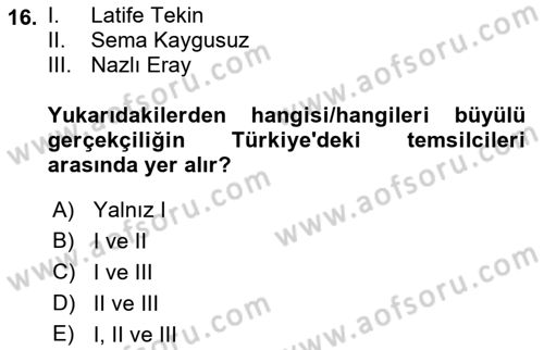 Batı Edebiyatında Akımlar 2 Dersi 2022 - 2023 Yılı Yaz Okulu Sınav Soruları 16. Soru