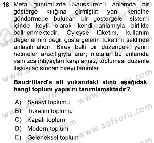 Batı Edebiyatında Akımlar 2 Dersi 2022 - 2023 Yılı Yaz Okulu Sınav Soruları 18. Soru