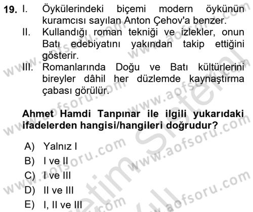 Batı Edebiyatında Akımlar 2 Dersi 2022 - 2023 Yılı Yaz Okulu Sınav Soruları 19. Soru