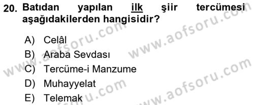 Batı Edebiyatında Akımlar 2 Dersi 2022 - 2023 Yılı Yaz Okulu Sınav Soruları 20. Soru