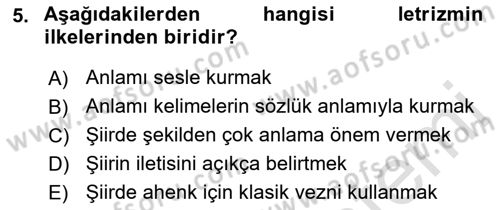 Batı Edebiyatında Akımlar 2 Dersi 2022 - 2023 Yılı Yaz Okulu Sınav Soruları 5. Soru