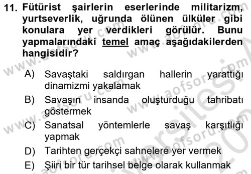Batı Edebiyatında Akımlar 2 Dersi 2023 - 2024 Yılı (Vize) Ara Sınav Soruları 11. Soru