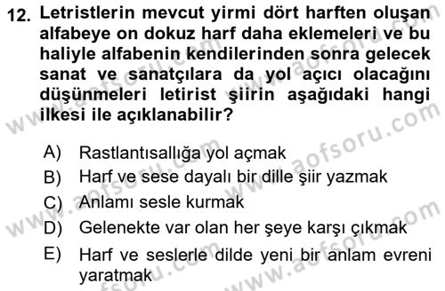 Batı Edebiyatında Akımlar 2 Dersi 2023 - 2024 Yılı (Vize) Ara Sınav Soruları 12. Soru