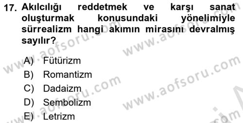 Batı Edebiyatında Akımlar 2 Dersi 2023 - 2024 Yılı (Vize) Ara Sınav Soruları 17. Soru