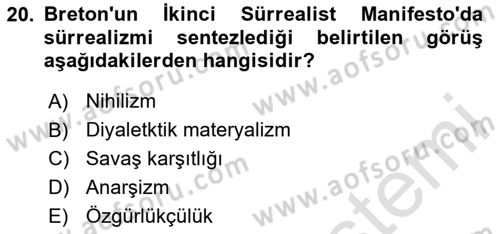 Batı Edebiyatında Akımlar 2 Dersi 2023 - 2024 Yılı (Vize) Ara Sınav Soruları 20. Soru