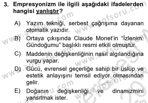 Batı Edebiyatında Akımlar 2 Dersi 2023 - 2024 Yılı (Vize) Ara Sınav Soruları 3. Soru