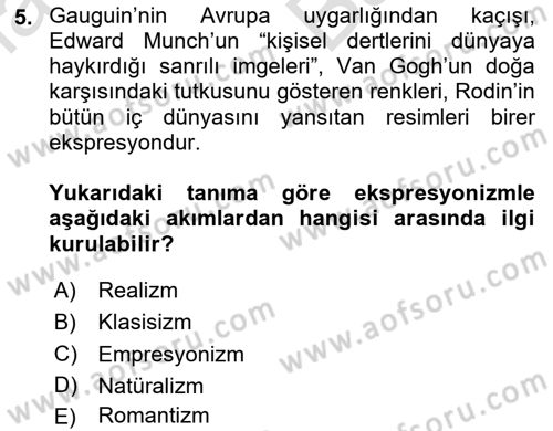 Batı Edebiyatında Akımlar 2 Dersi 2023 - 2024 Yılı (Vize) Ara Sınav Soruları 5. Soru