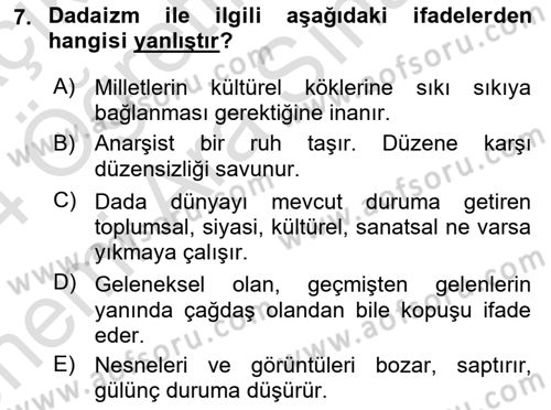 Batı Edebiyatında Akımlar 2 Dersi 2023 - 2024 Yılı (Vize) Ara Sınav Soruları 7. Soru
