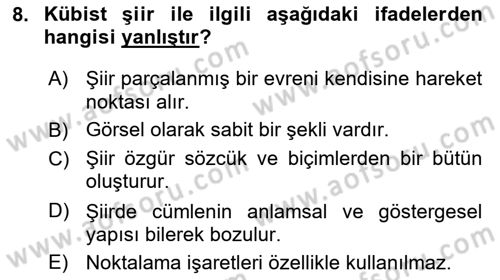 Batı Edebiyatında Akımlar 2 Dersi 2023 - 2024 Yılı (Vize) Ara Sınav Soruları 8. Soru