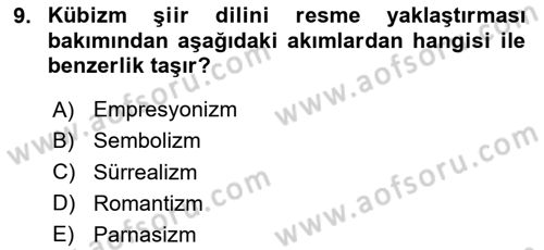 Batı Edebiyatında Akımlar 2 Dersi 2023 - 2024 Yılı (Vize) Ara Sınav Soruları 9. Soru