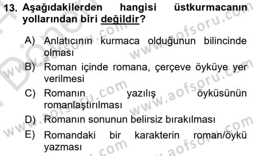 Batı Edebiyatında Akımlar 2 Dersi 2023 - 2024 Yılı (Final) Dönem Sonu Sınav Soruları 13. Soru