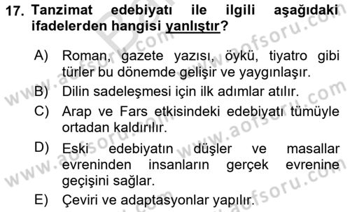 Batı Edebiyatında Akımlar 2 Dersi 2023 - 2024 Yılı (Final) Dönem Sonu Sınav Soruları 17. Soru