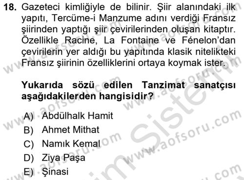 Batı Edebiyatında Akımlar 2 Dersi 2023 - 2024 Yılı (Final) Dönem Sonu Sınav Soruları 18. Soru