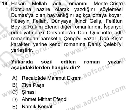 Batı Edebiyatında Akımlar 2 Dersi 2023 - 2024 Yılı (Final) Dönem Sonu Sınav Soruları 19. Soru