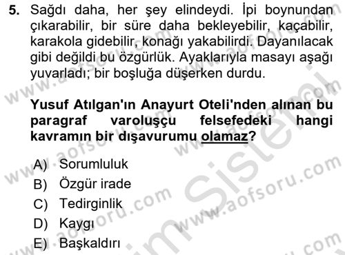 Batı Edebiyatında Akımlar 2 Dersi 2023 - 2024 Yılı (Final) Dönem Sonu Sınav Soruları 5. Soru