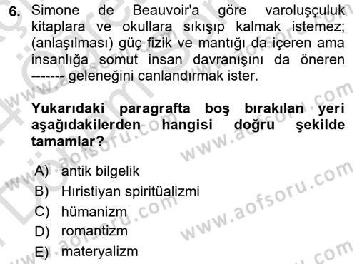 Batı Edebiyatında Akımlar 2 Dersi 2023 - 2024 Yılı (Final) Dönem Sonu Sınav Soruları 6. Soru