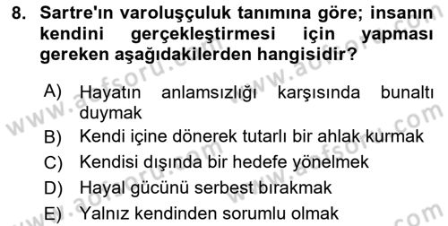 Batı Edebiyatında Akımlar 2 Dersi 2023 - 2024 Yılı (Final) Dönem Sonu Sınav Soruları 8. Soru
