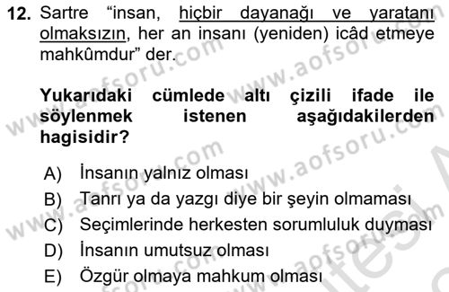 Batı Edebiyatında Akımlar 2 Dersi 2023 - 2024 Yılı Yaz Okulu Sınav Soruları 12. Soru