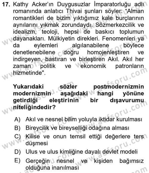 Batı Edebiyatında Akımlar 2 Dersi 2023 - 2024 Yılı Yaz Okulu Sınav Soruları 17. Soru