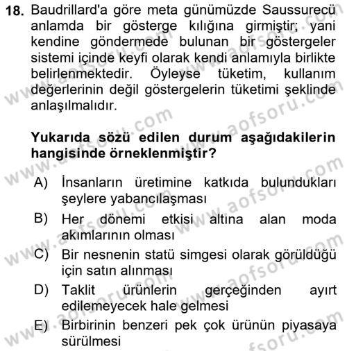 Batı Edebiyatında Akımlar 2 Dersi 2023 - 2024 Yılı Yaz Okulu Sınav Soruları 18. Soru
