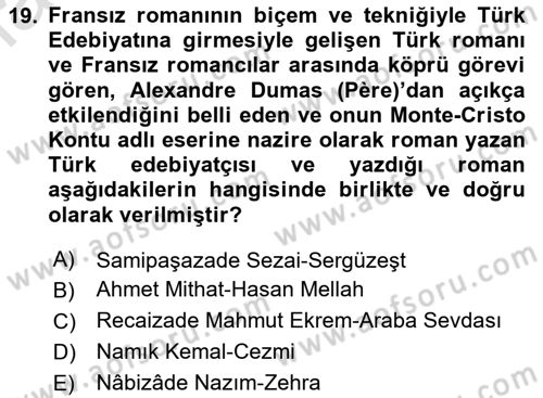 Batı Edebiyatında Akımlar 2 Dersi 2023 - 2024 Yılı Yaz Okulu Sınav Soruları 19. Soru