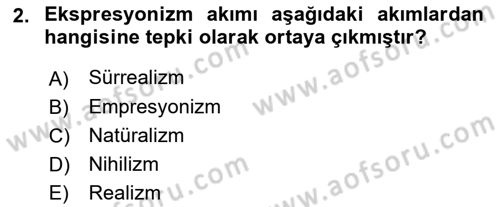 Batı Edebiyatında Akımlar 2 Dersi 2023 - 2024 Yılı Yaz Okulu Sınav Soruları 2. Soru