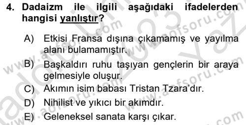 Batı Edebiyatında Akımlar 2 Dersi 2023 - 2024 Yılı Yaz Okulu Sınav Soruları 4. Soru