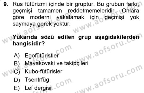 Batı Edebiyatında Akımlar 2 Dersi 2023 - 2024 Yılı Yaz Okulu Sınav Soruları 9. Soru